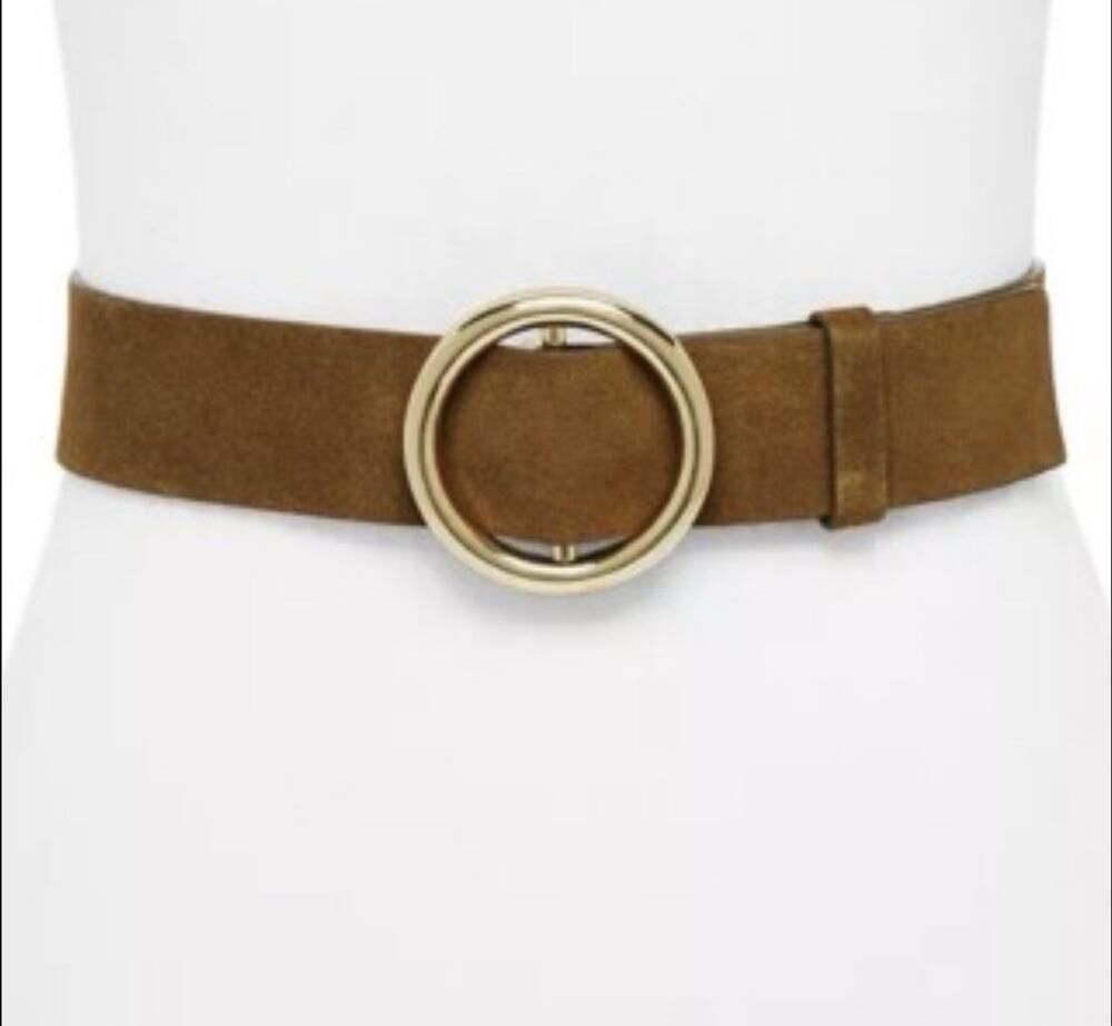 Frame Cargo Brown Leather Suede Gold Hardware Adjustable O Ring Belt Up To 40”